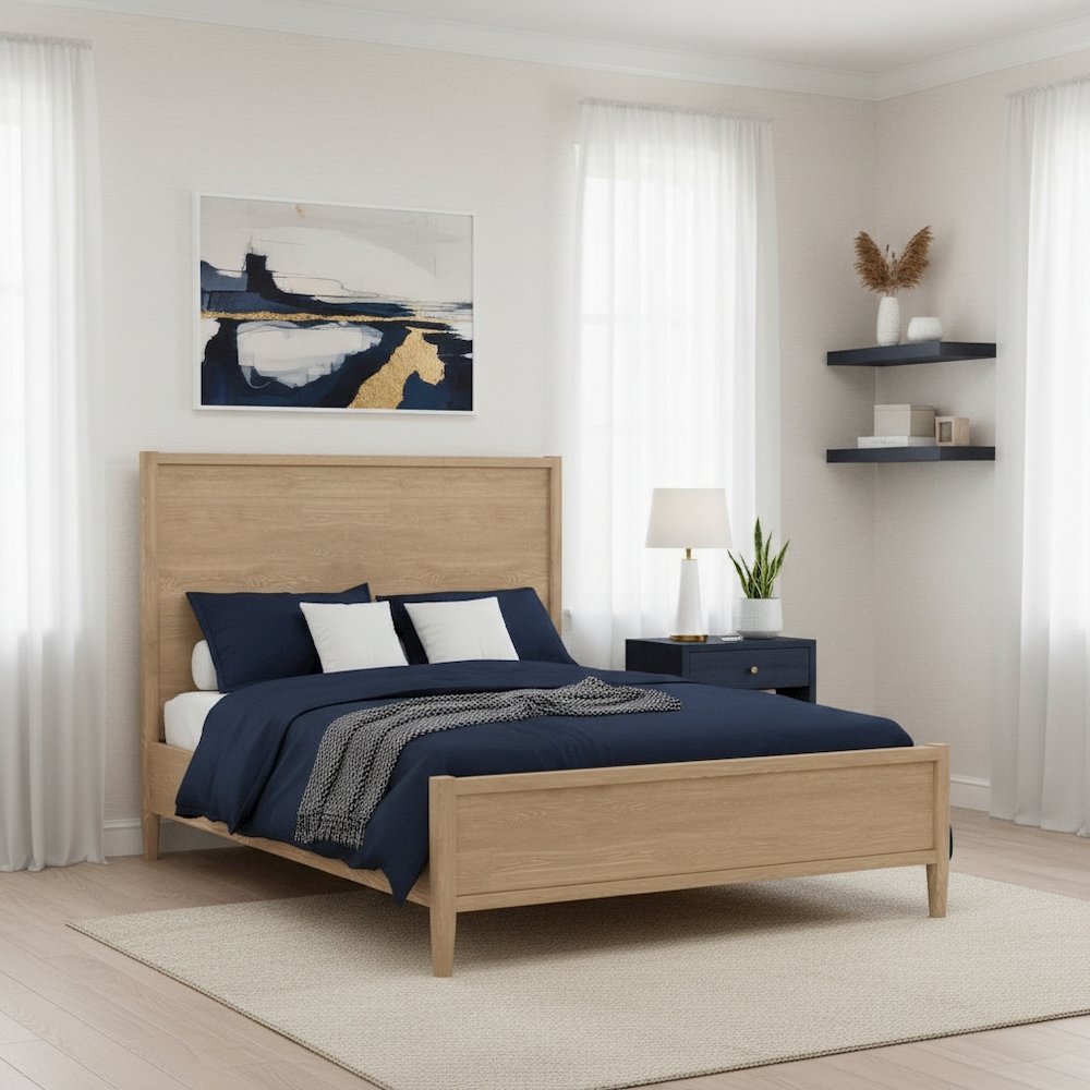 Oak California King Panel Bed Modern Contemporary Design with Sturdy Frame