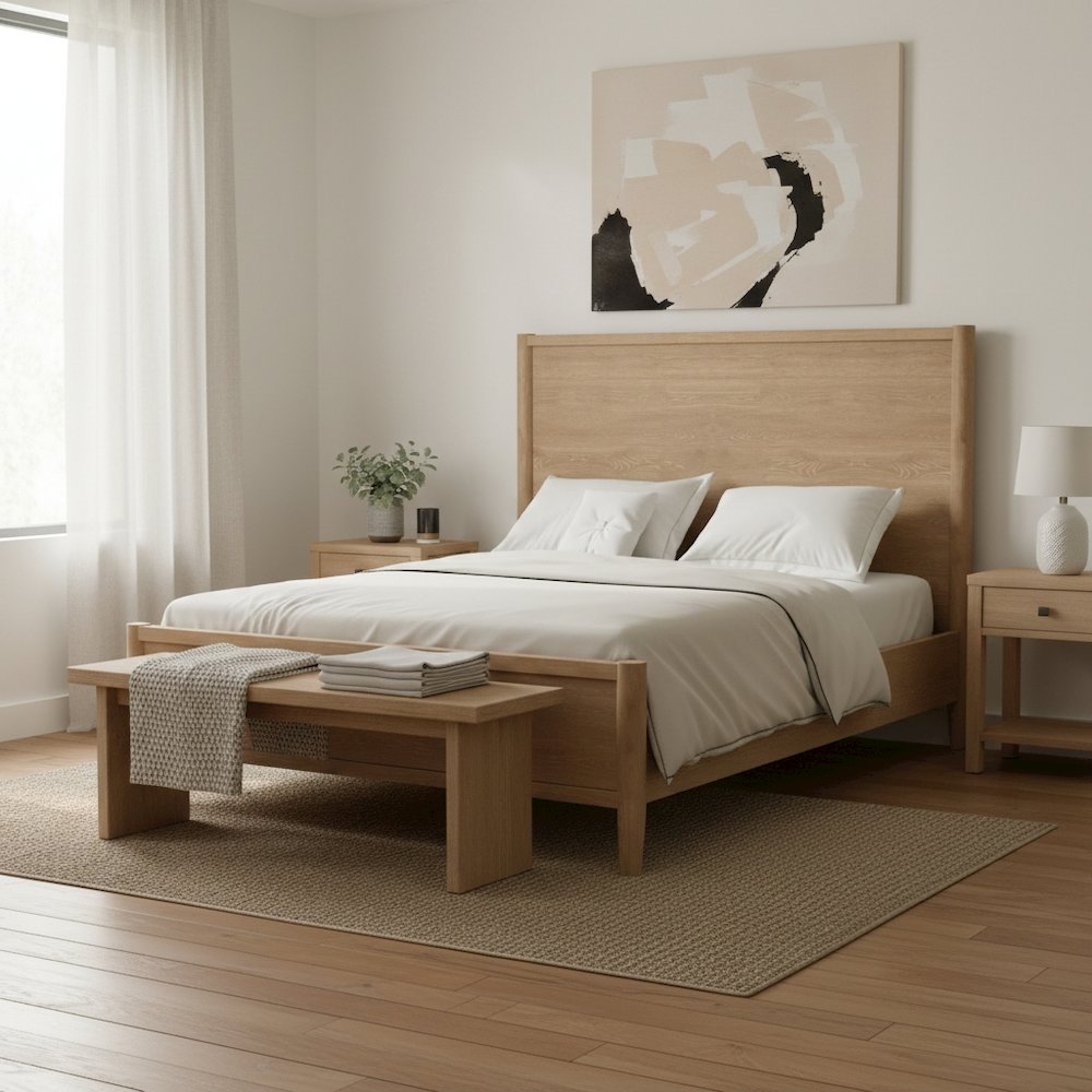 Light Wood Standard King Panel Bed Modern Contemporary Design