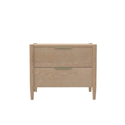 Light-Tone Rubberwood Nightstand with Oak Veneer and Modern Drawer Design