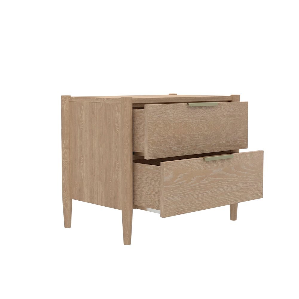 Light-Tone Rubberwood Nightstand with Oak Veneer and Modern Drawer Design