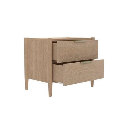 Light-Tone Rubberwood Nightstand with Oak Veneer and Modern Drawer Design