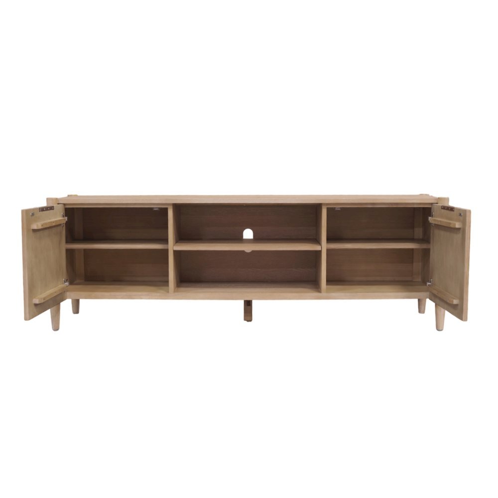 Wood-Finish TV Console with Modern Contemporary Design and Middle Shelf Storage