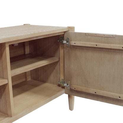 Wood-Finish TV Console with Modern Contemporary Design and Middle Shelf Storage