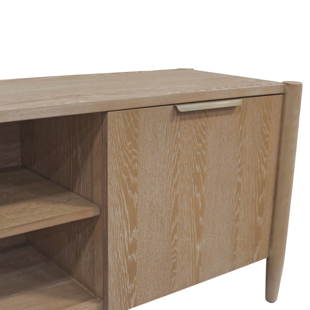 Wood-Finish TV Console with Modern Contemporary Design and Middle Shelf Storage