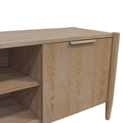 Wood-Finish TV Console with Modern Contemporary Design and Middle Shelf Storage