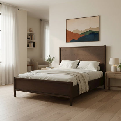 Walnut Panel Bed Modern Contemporary Design Single Piece Wooden Frame