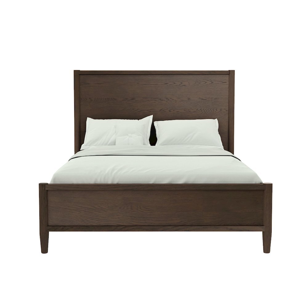 Walnut Queen Panel Bed with Modern Contemporary Design and Sturdy Frame