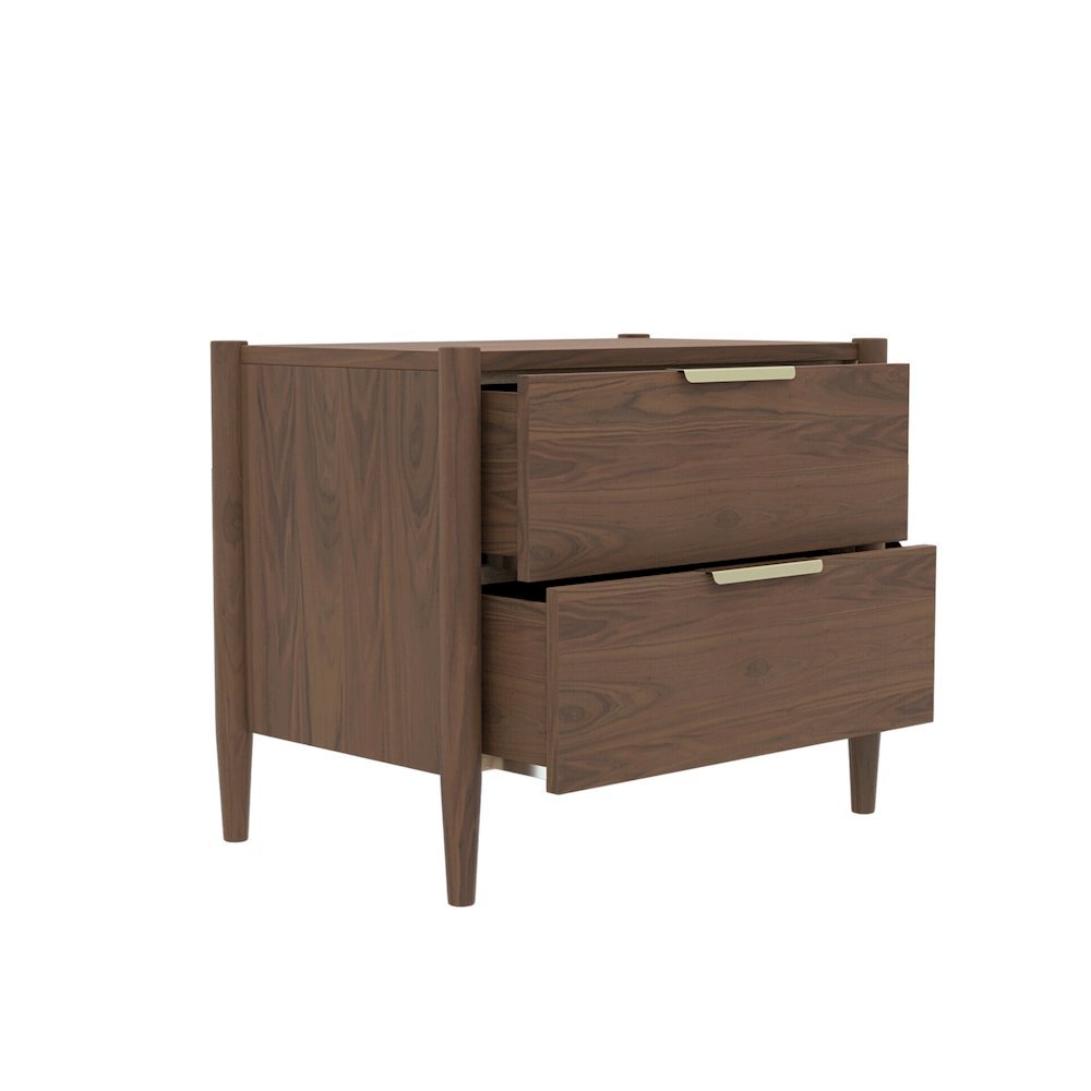 Walnut Nightstand with Drawer Rubberwood Solids Oak Veneer Modern Design