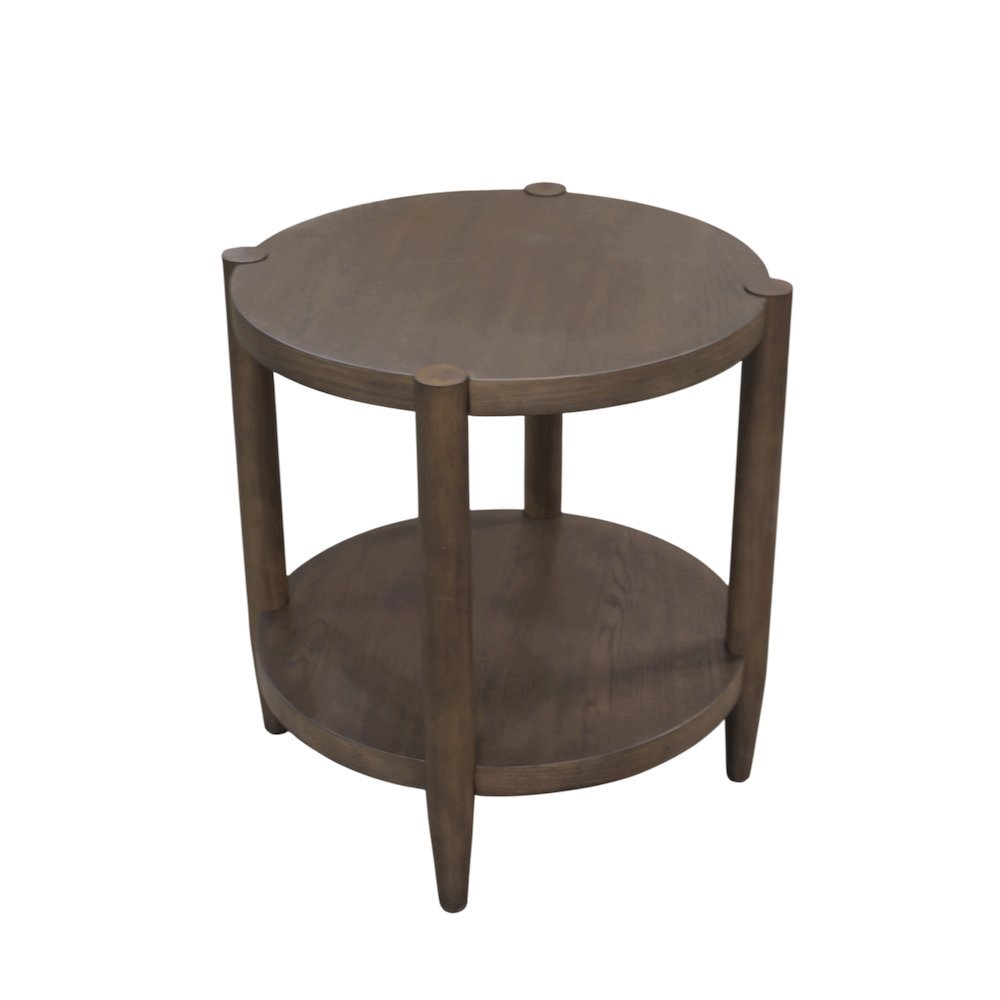 Round Walnut End Table with Modern Contemporary Design and Single Piece Build