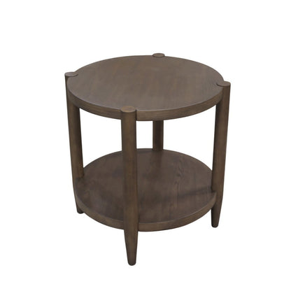 Round Walnut End Table with Modern Contemporary Design and Single Piece Build