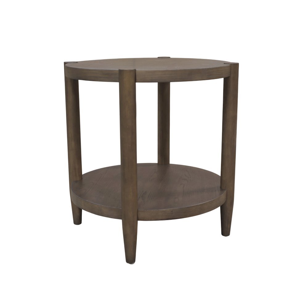 Round Walnut End Table with Modern Contemporary Design and Single Piece Build