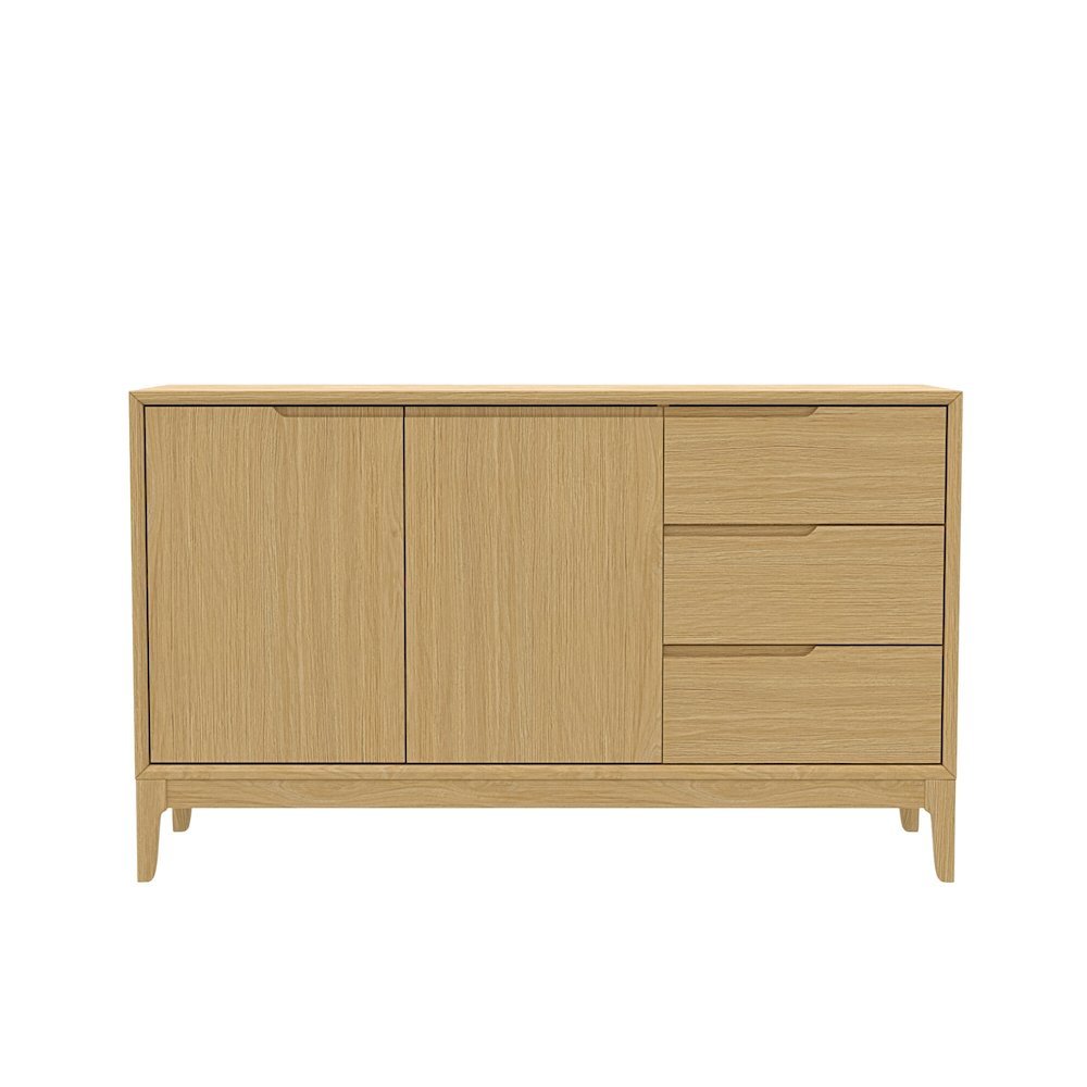 Light Oak Dining Server with Drawers and Modern Shelving Storage Unit