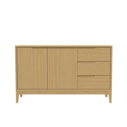 Light Oak Dining Server with Drawers and Modern Shelving Storage Unit