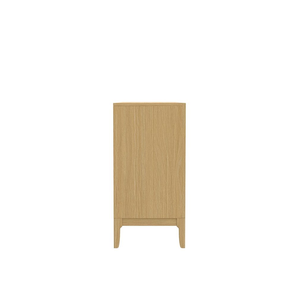 Light Oak Dining Server with Drawers and Modern Shelving Storage Unit