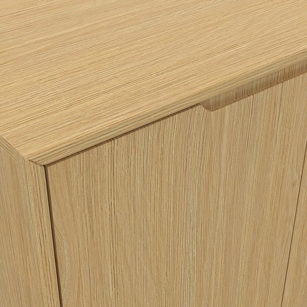 Light Oak Dining Server with Drawers and Modern Shelving Storage Unit