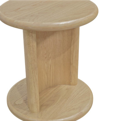 Light Oak End Table with Bottom Shelf Modern Design Single Piece