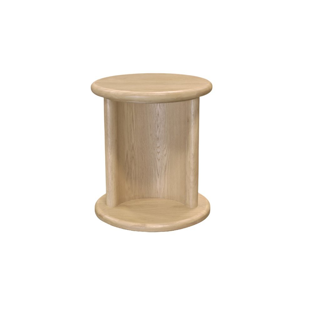Light Oak End Table with Bottom Shelf Modern Design Single Piece