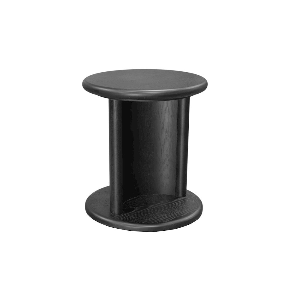 Black Modern End Table with Bottom Shelf and Curved Middle Area