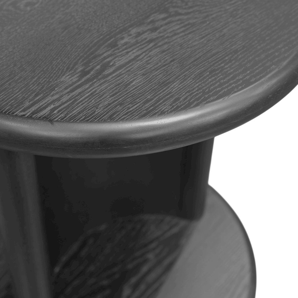 Black Modern End Table with Bottom Shelf and Curved Middle Area
