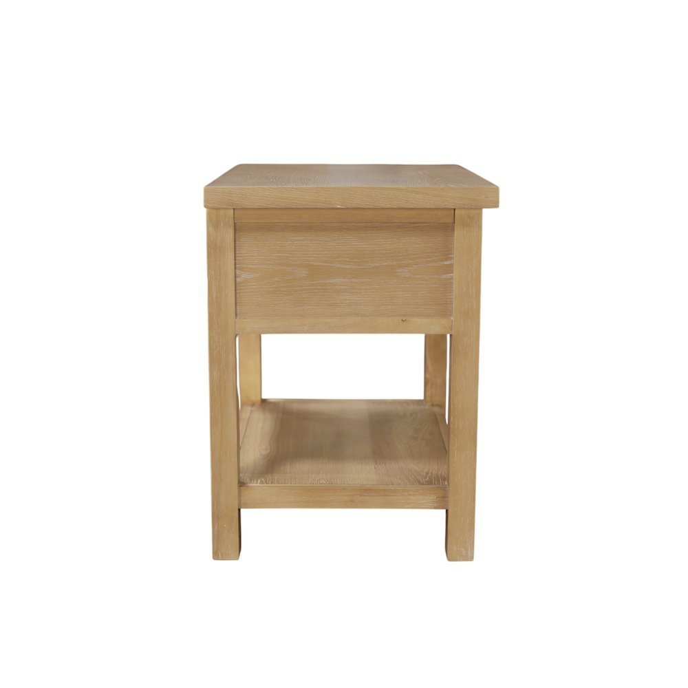 White One Drawer Nightstand with Rubberwood Solids and Oak Veneer