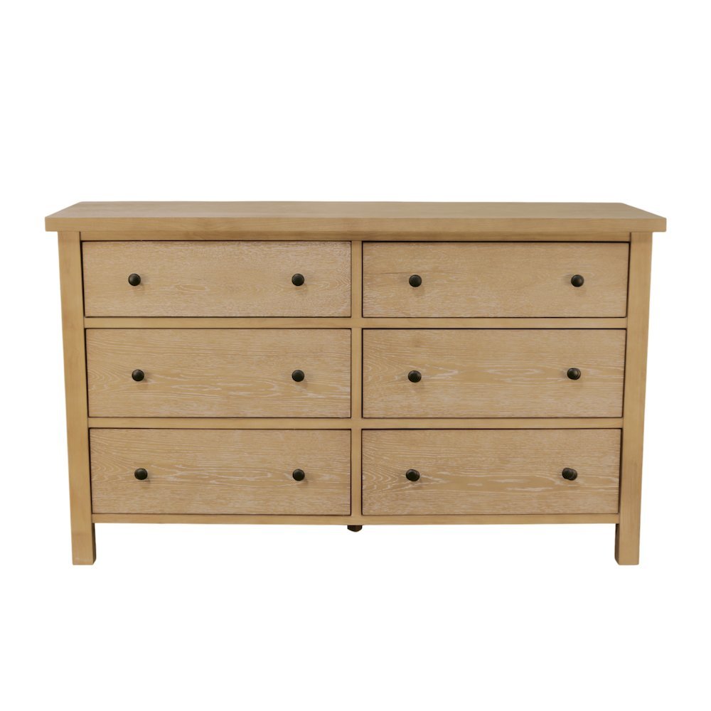 Six Drawer Dresser in Neutral Finish with Modern Farmhouse Style