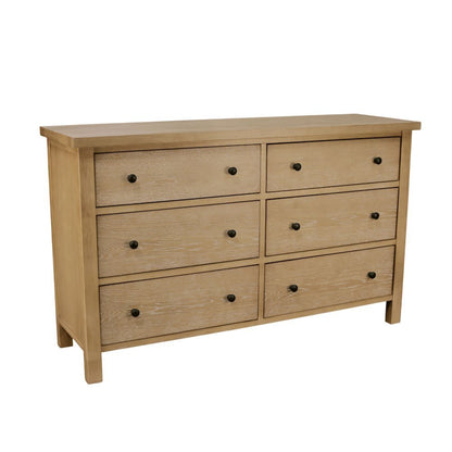 Six Drawer Dresser in Neutral Finish with Modern Farmhouse Style