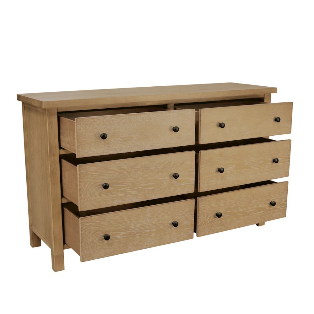 Six Drawer Dresser in Neutral Finish with Modern Farmhouse Style