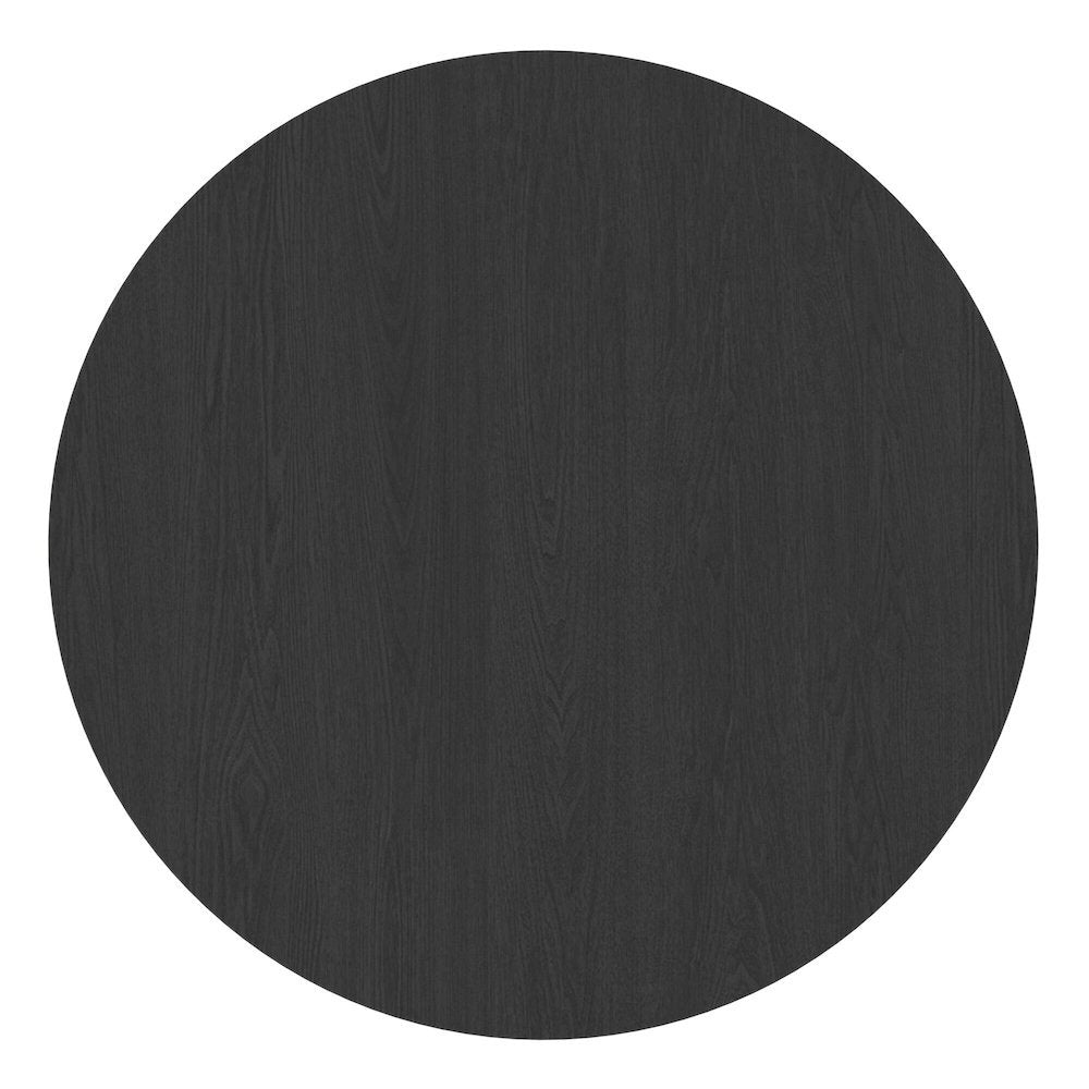 Round Dining Table Black Modern Design Single Piece with Thick Top