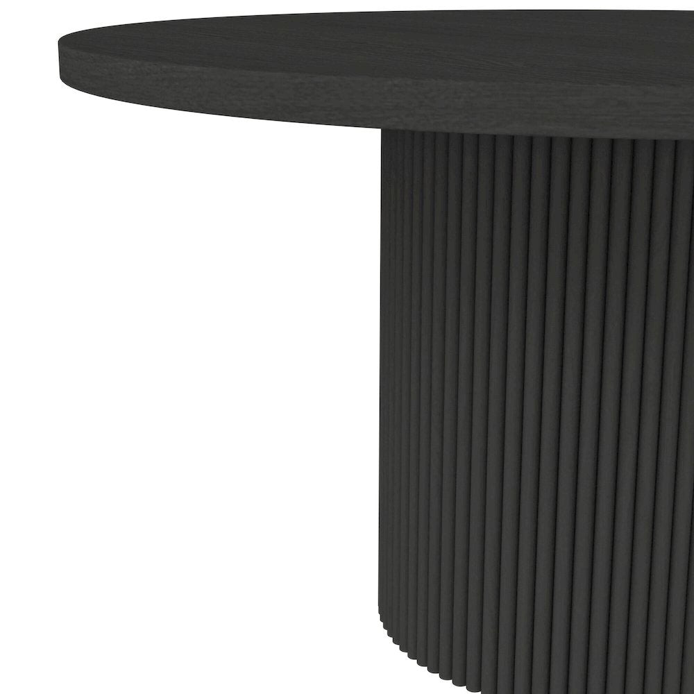 Round Dining Table Black Modern Design Single Piece with Thick Top