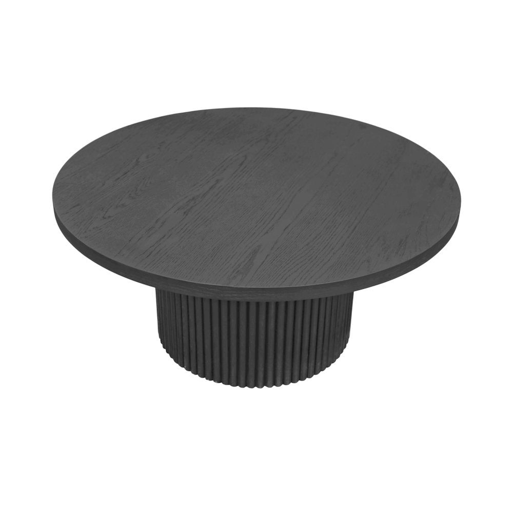 Black Round Cocktail Table with Modern Design and Sturdy Base Finish