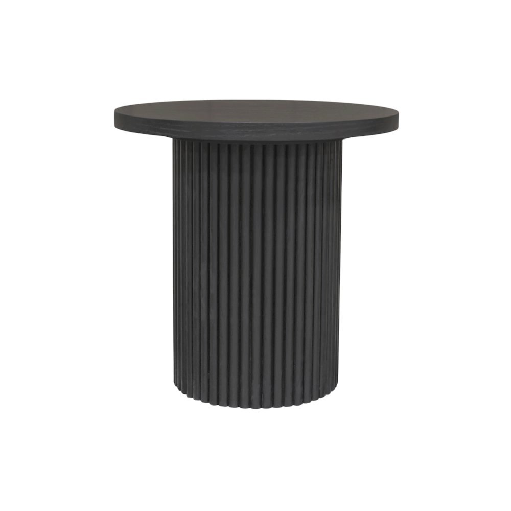 Black Round End Table with Modern Design and Thick Tabletop