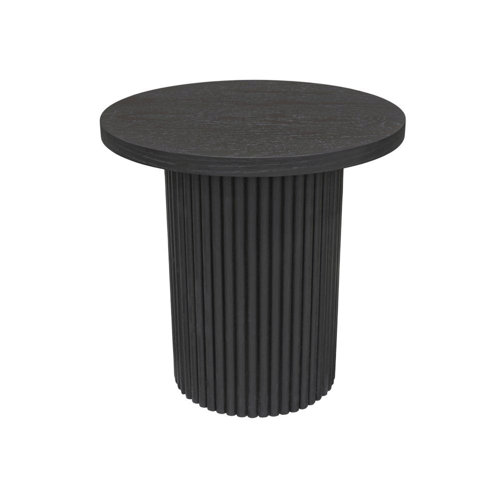 Black Round End Table with Modern Design and Thick Tabletop