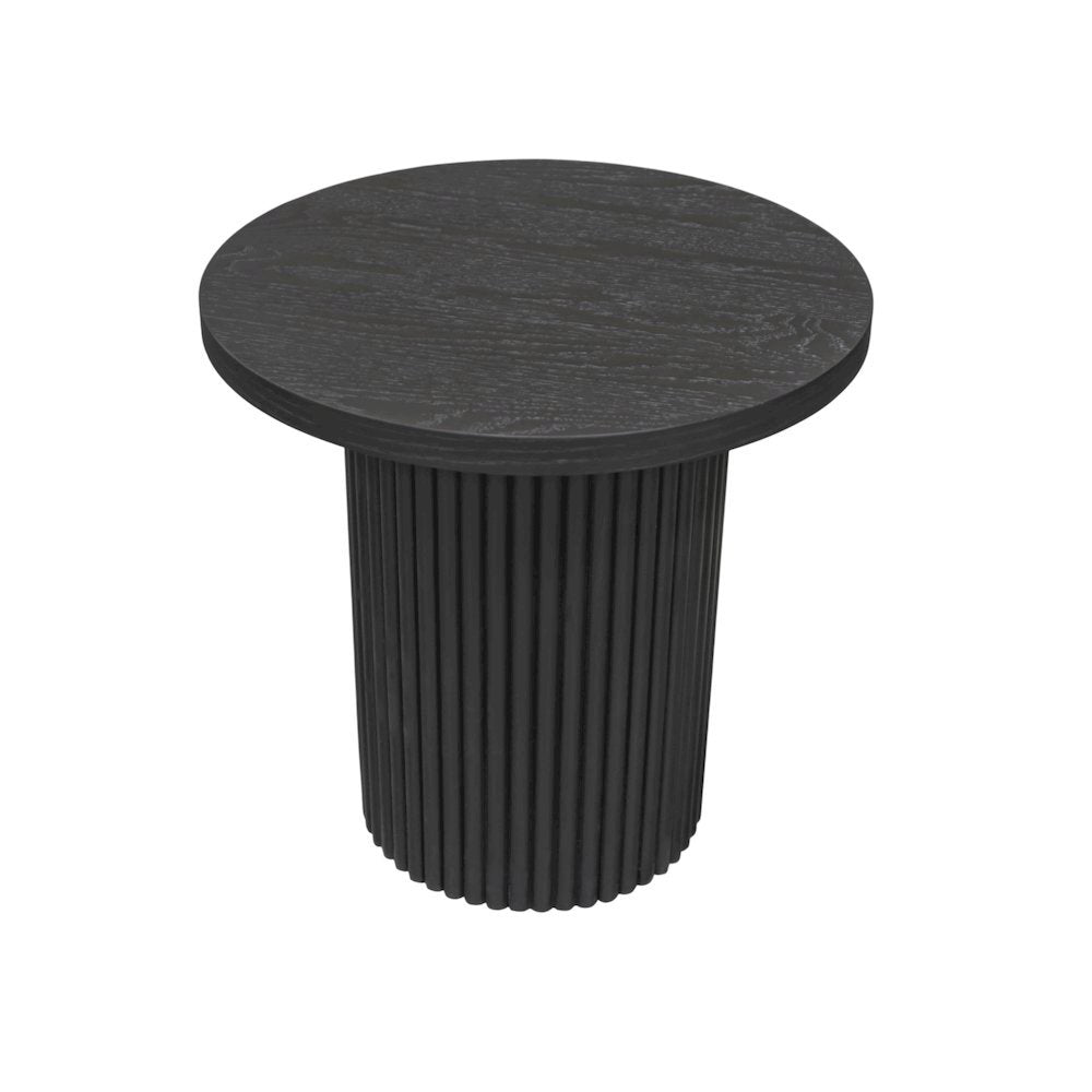 Black Round End Table with Modern Design and Thick Tabletop