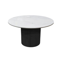 Black Round Dining Table with Quartz Top and Modern Sturdy Legs