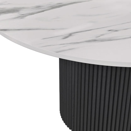 Black Round Dining Table with Quartz Top and Modern Sturdy Legs