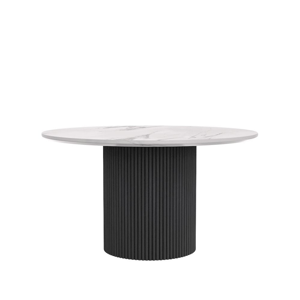 Black Round Dining Table with Quartz Top and Modern Sturdy Legs