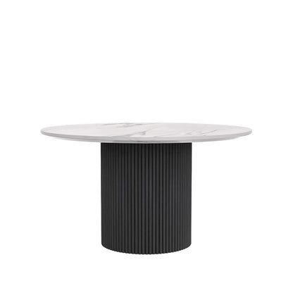 Black Round Dining Table with Quartz Top and Modern Sturdy Legs