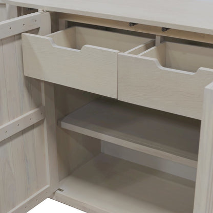 White Wash Sideboard with Drawers Modern Design Single Piece Storage