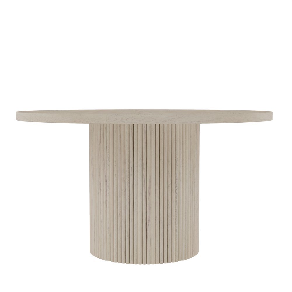 Round Dining Table White Wash Modern Design with Thick Tabletop Solid Legs