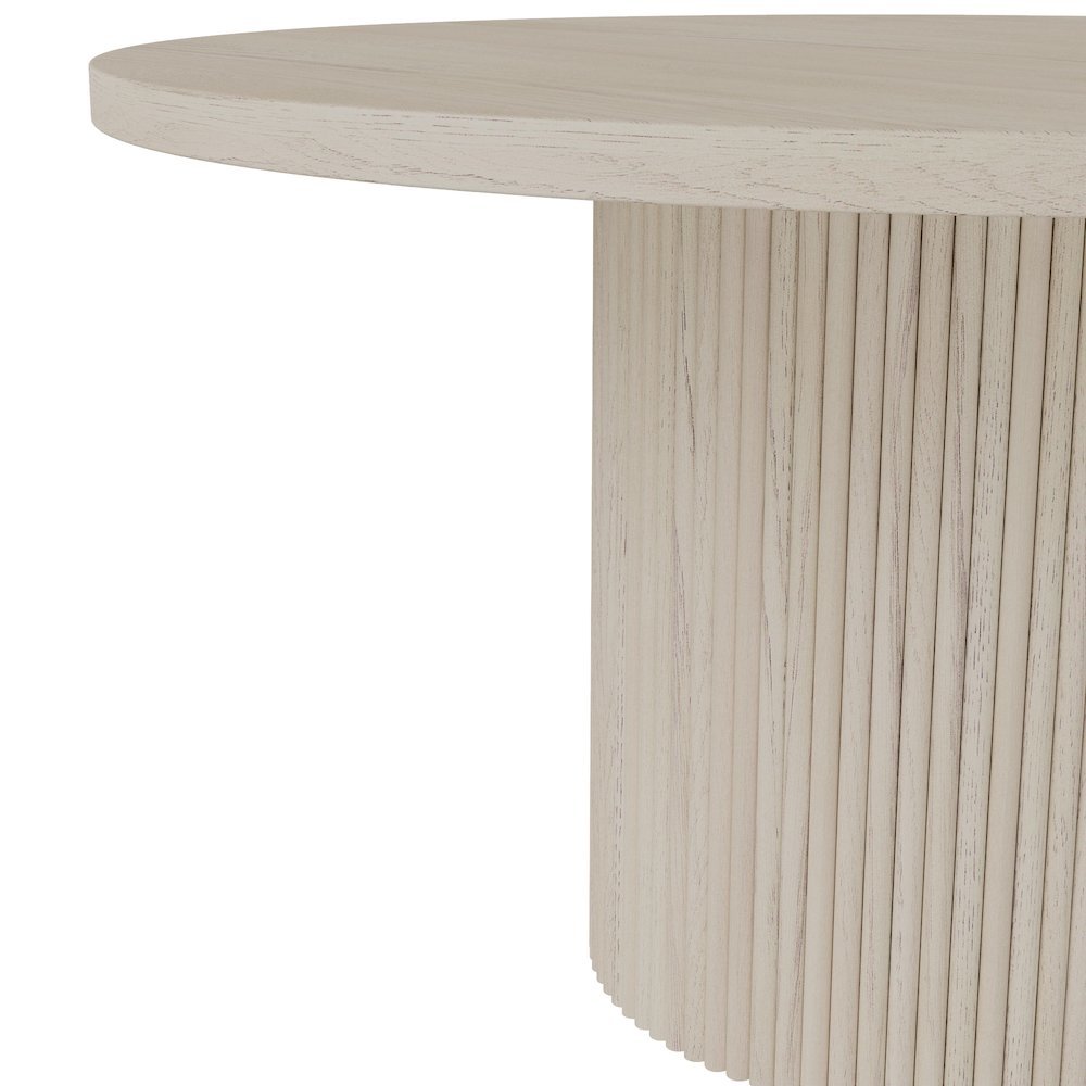 Round Dining Table White Wash Modern Design with Thick Tabletop Solid Legs