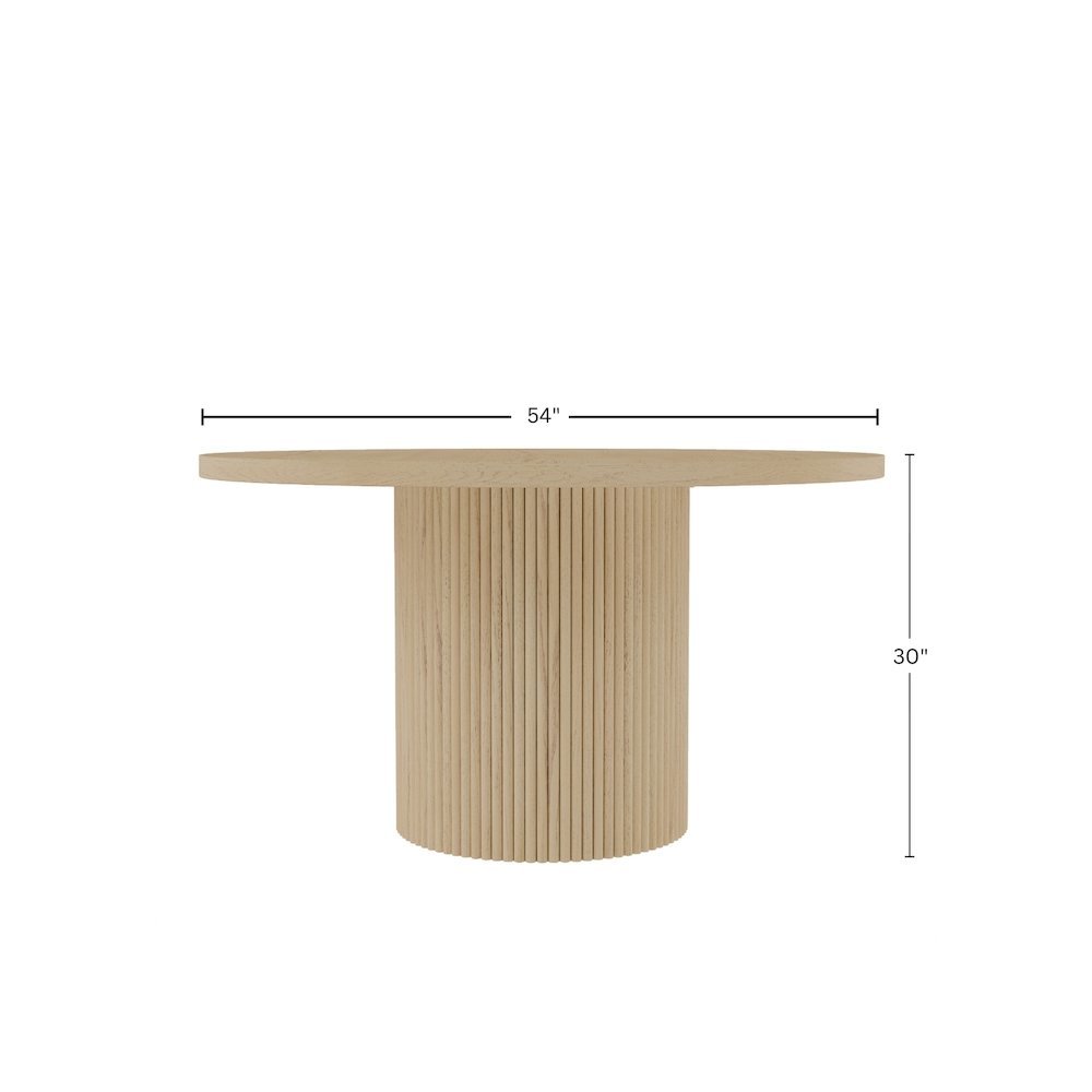 Round Dining Table White Wash Modern Design with Thick Tabletop Solid Legs