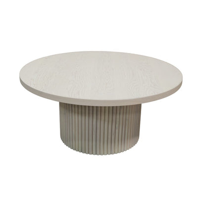 White Wash Round Cocktail Table with Modern Design and Sturdy Base
