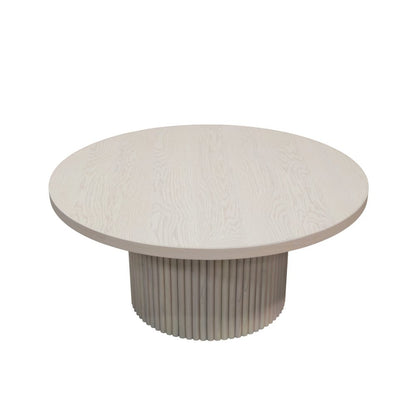 White Wash Round Cocktail Table with Modern Design and Sturdy Base