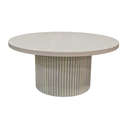 White Wash Round Cocktail Table with Modern Design and Sturdy Base
