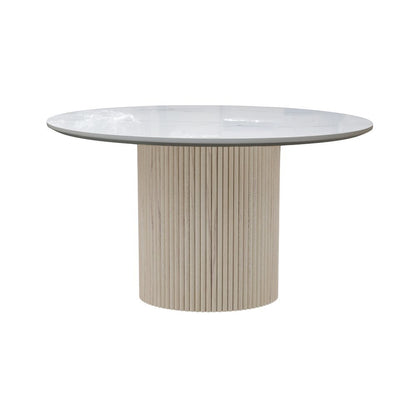 Round Dining Table White Wash Base Quartz Top Modern Design Solid Construction