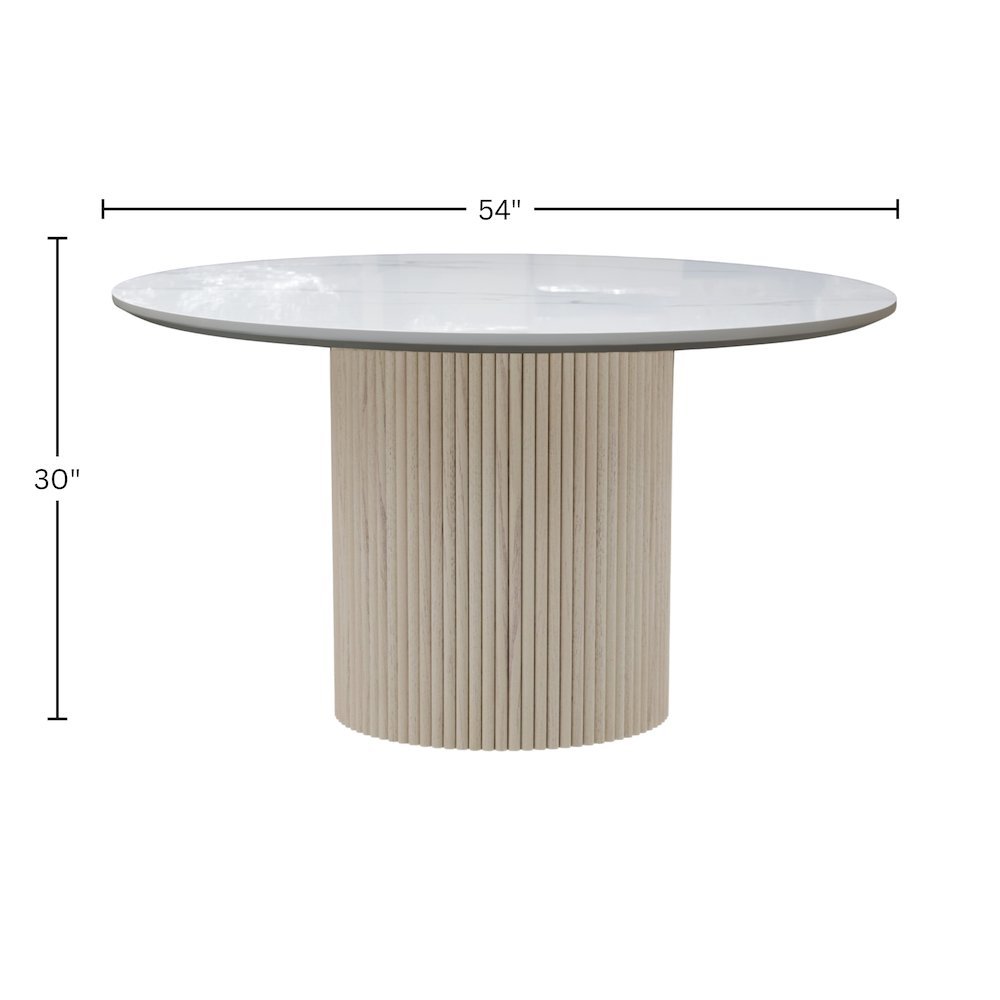 Round Dining Table White Wash Base Quartz Top Modern Design Solid Construction