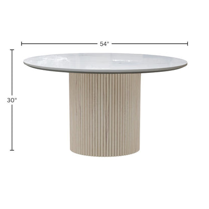 Round Dining Table White Wash Base Quartz Top Modern Design Solid Construction