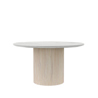 Round Dining Table White Wash Base Quartz Top Modern Design Solid Construction