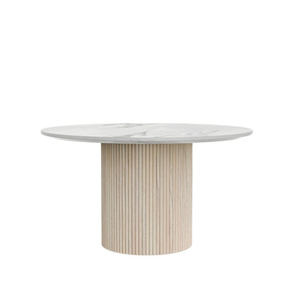 Round Dining Table White Wash Base Quartz Top Modern Design Solid Construction