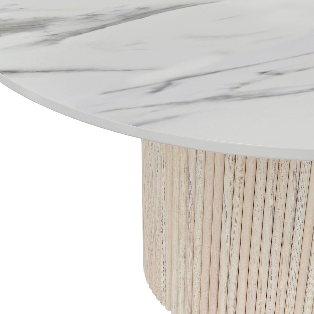 Round Dining Table White Wash Base Quartz Top Modern Design Solid Construction